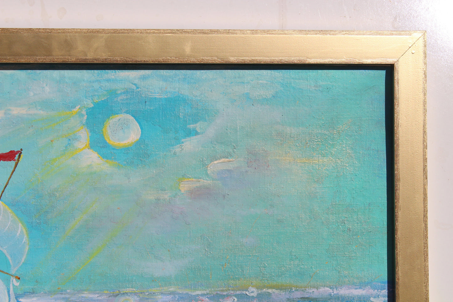 Original painting on antique canvas, seascape, sailboat, signed S.Graff, COA