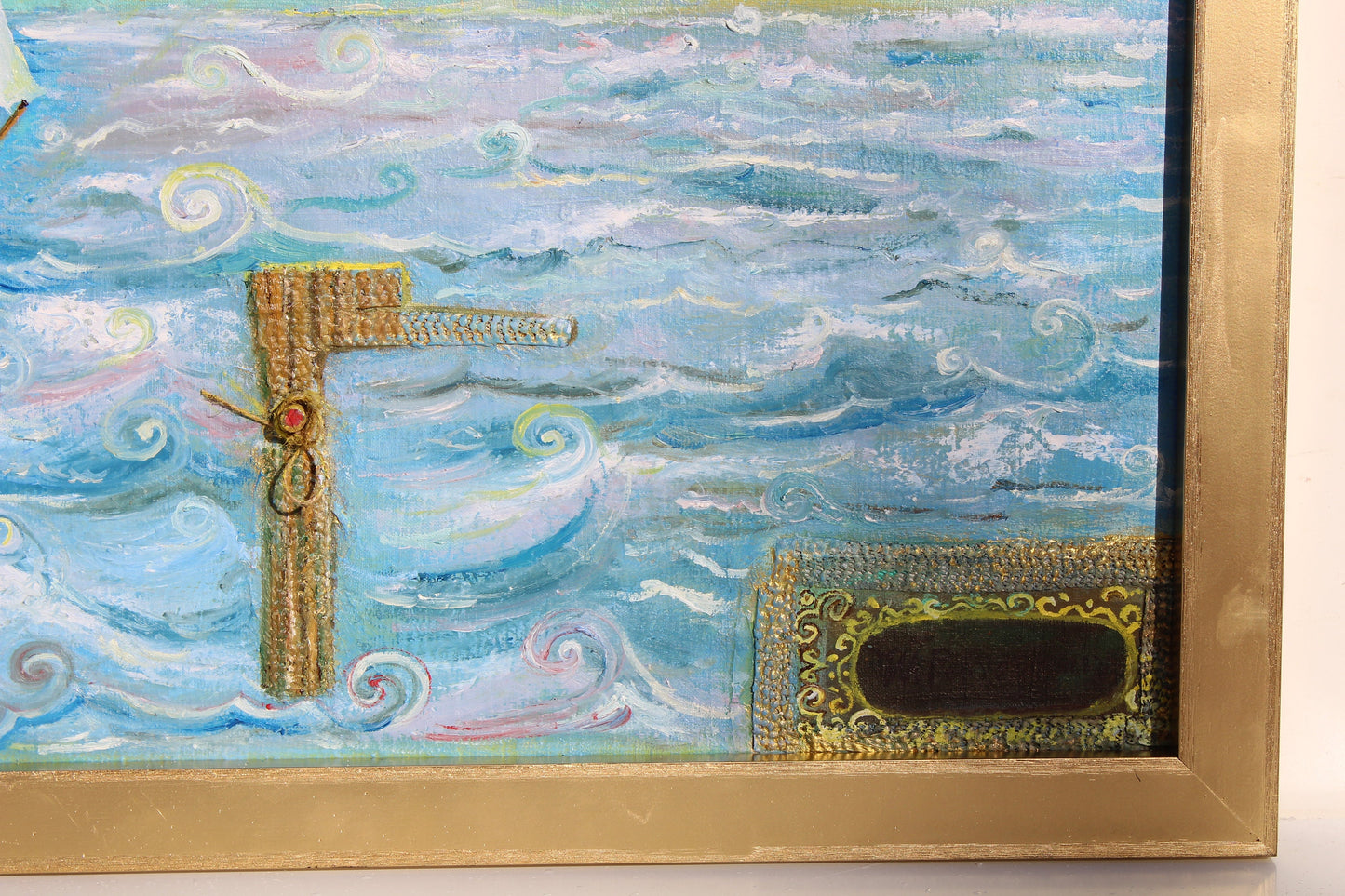 Original painting on antique canvas, seascape, sailboat, signed S.Graff, COA