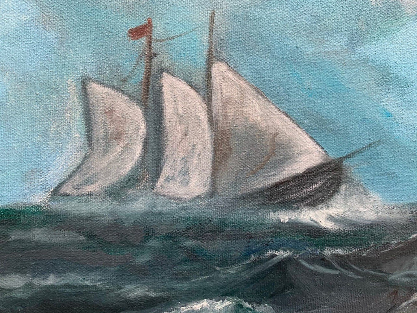 Large Vintage Oil painting on canvas, seascape, Sailing Ships, framed