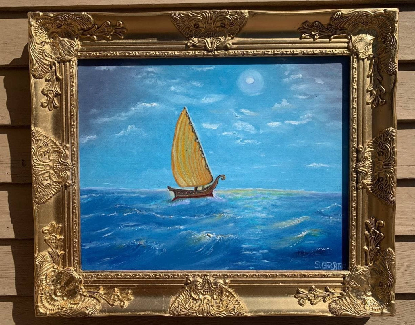 Original Oil Painting "Loneliness" by Serg Graff – Sailboat at Sea in Moonlight
