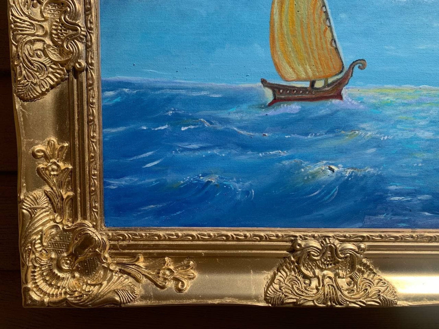 Original Oil Painting "Loneliness" by Serg Graff – Sailboat at Sea in Moonlight