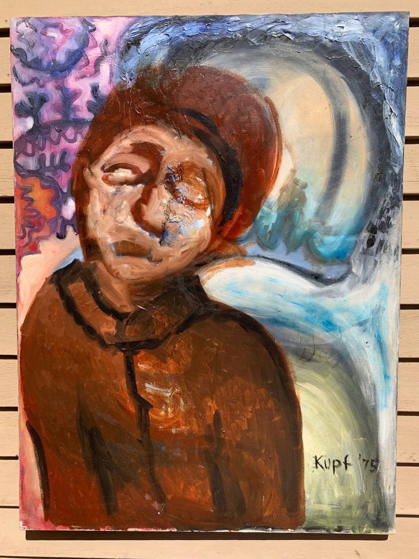 Meyer Kupferman (1926-2003) abstract portrait oil painting on canvas 1975