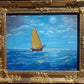 Oil Painting on Canvas, Seascape, Lonely Sailboat on the High Seas, Signed, COA