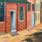 Vintage original oil painting on canvas, Street view, Signed F.Komros , framed