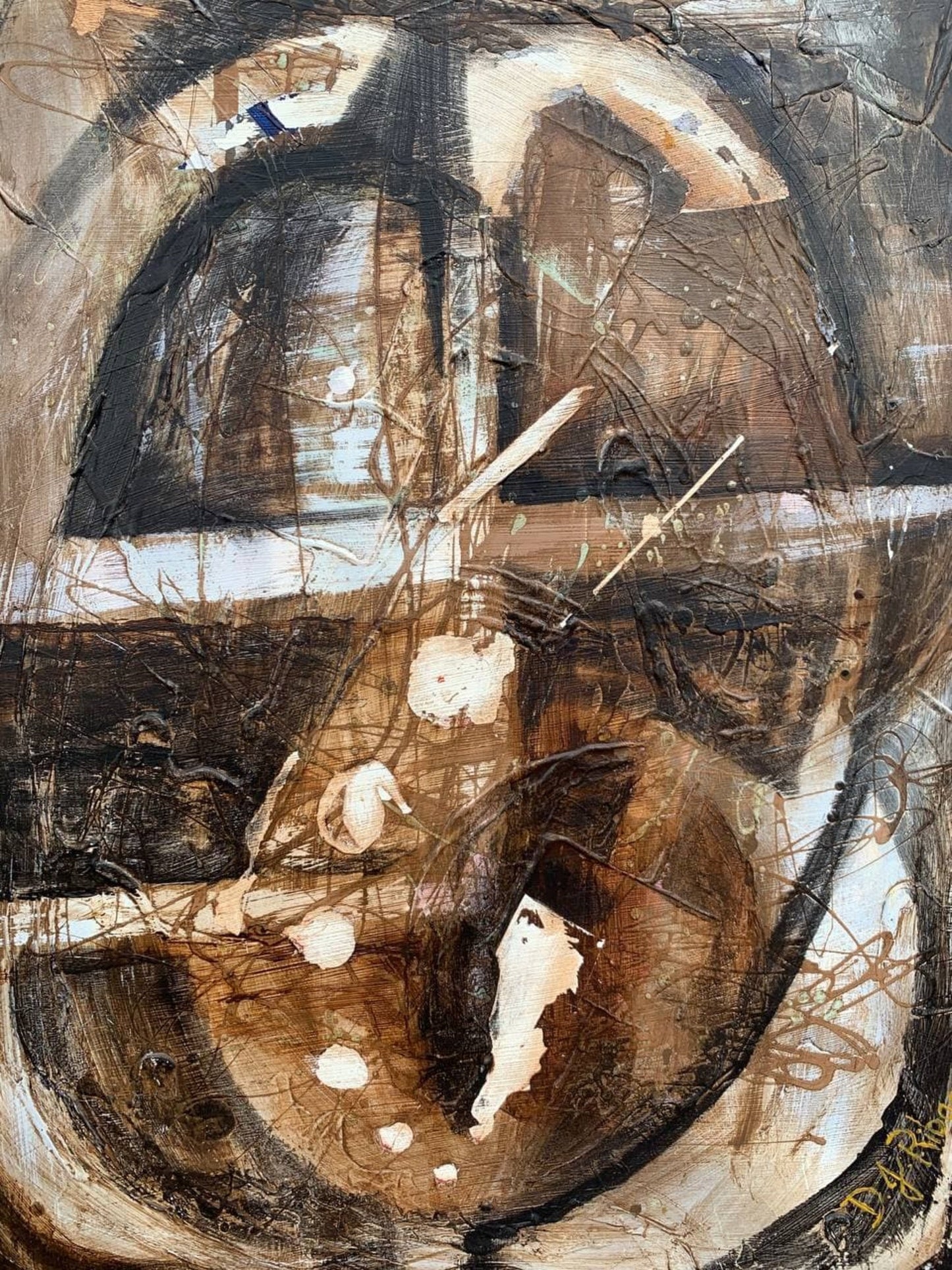 Vintage Original Abstract Painting on Board, Signed D.G.Ribas
