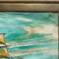 Vintage Oil painting on canvas, seascape, Sailing ship, Unsigned, Framed