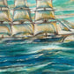 Vintage Oil painting on canvas, seascape, Sailing ship, Unsigned, Framed