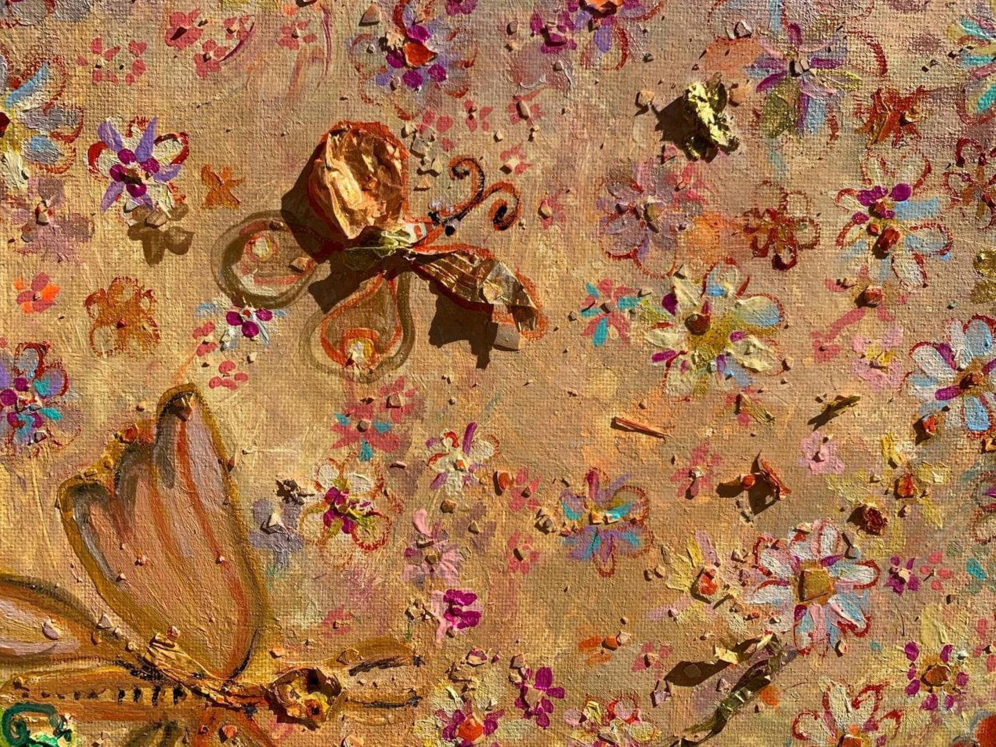 Textured Abstract Painting on Canvas, by Serg Graff, "Spring Dragonflies", COA