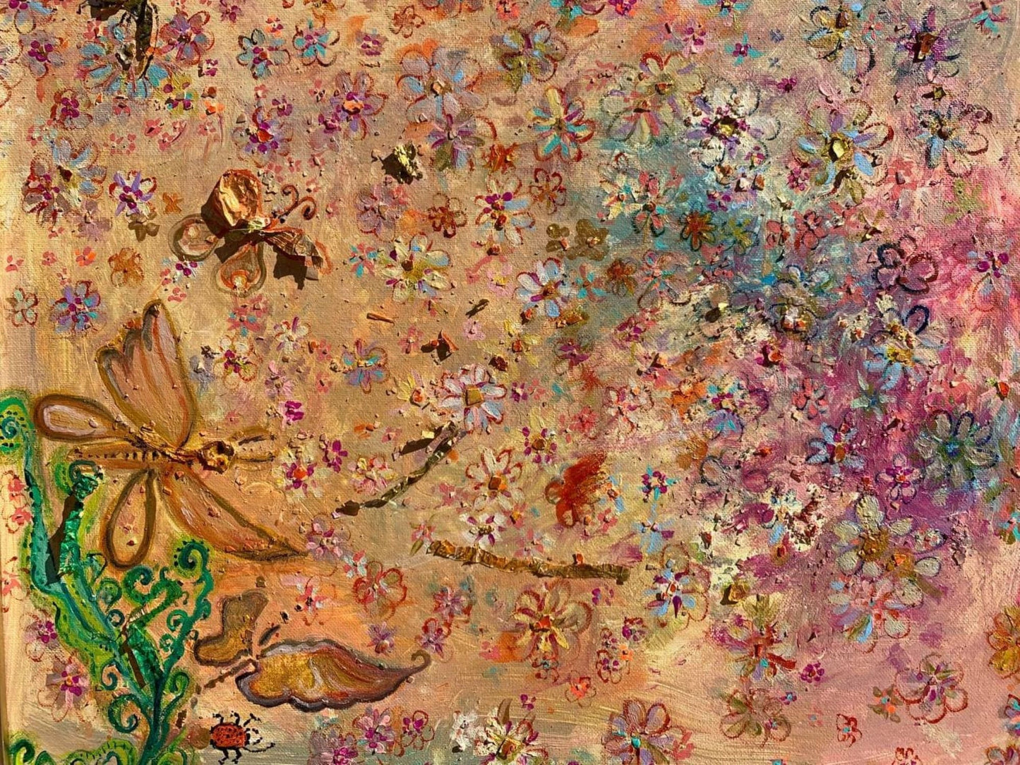 Textured Abstract Painting on Canvas, by Serg Graff, "Spring Dragonflies", COA