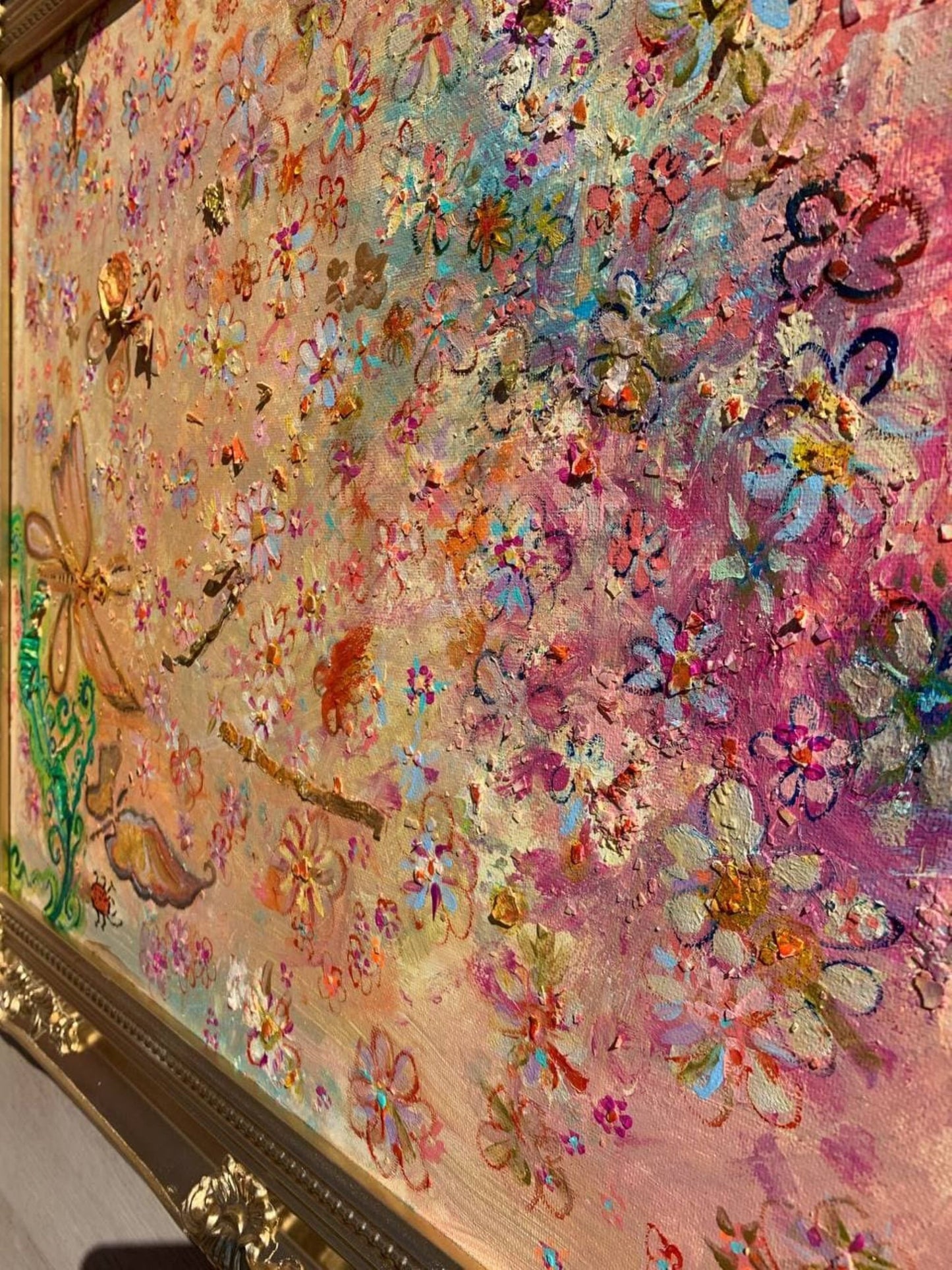 Textured Abstract Painting on Canvas, by Serg Graff, "Spring Dragonflies", COA