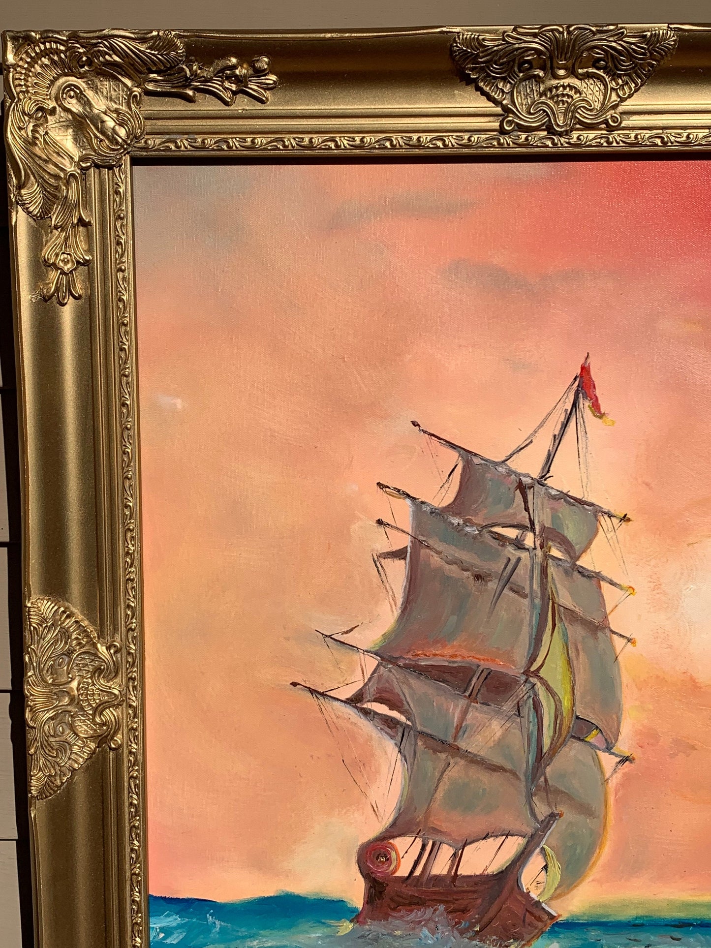 Large Oil Painting on Canvas, Seascape by Serg Graff "Clipper Ship Dream" Framed