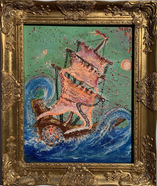 Textured acrylic Painting on Canvas by Serg Graff, "Scarlet Sails", Seascape COA