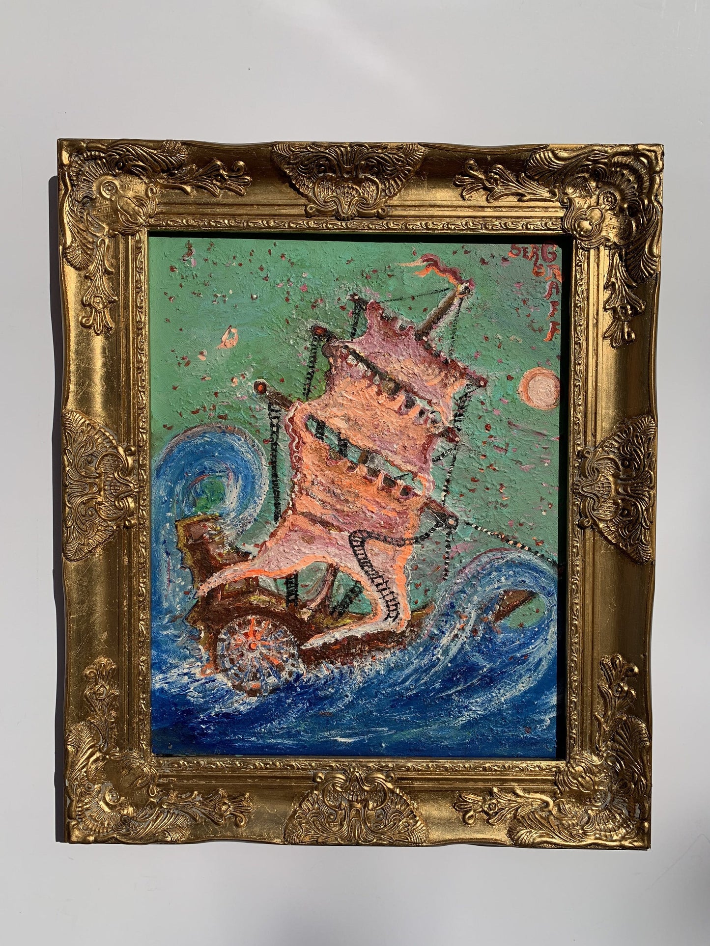 Textured acrylic Painting on Canvas by Serg Graff, "Scarlet Sails", Seascape COA