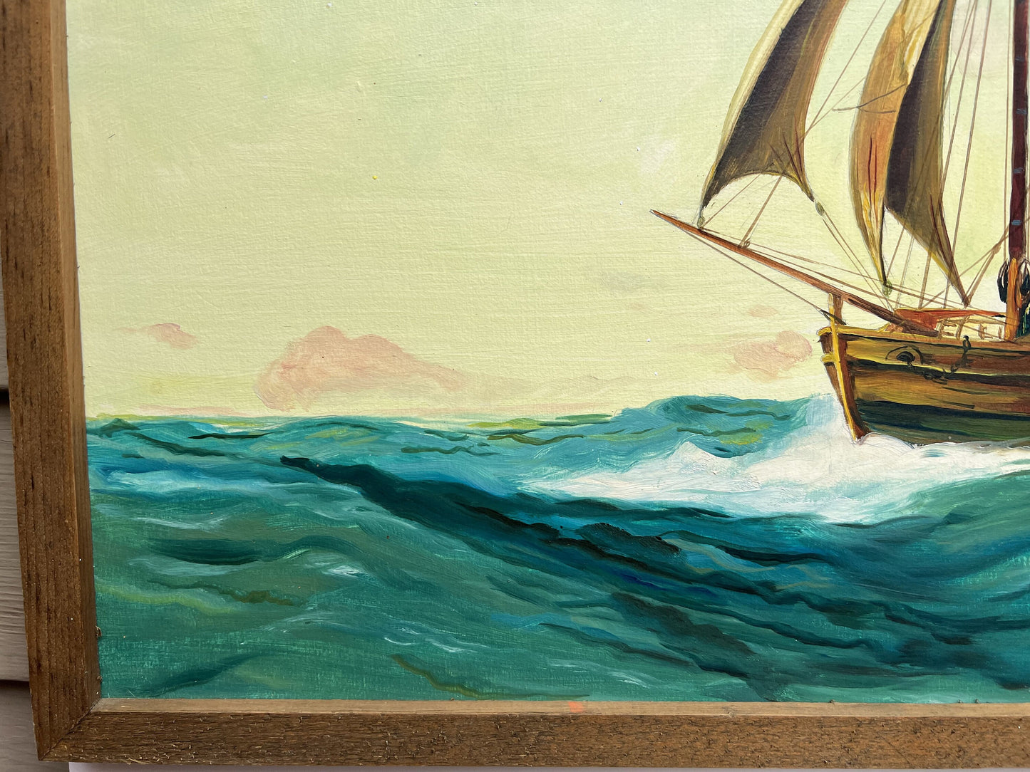Vintage 1991 Oil painting on boards, seascape, Bugalet, Signed, Dated, Framed