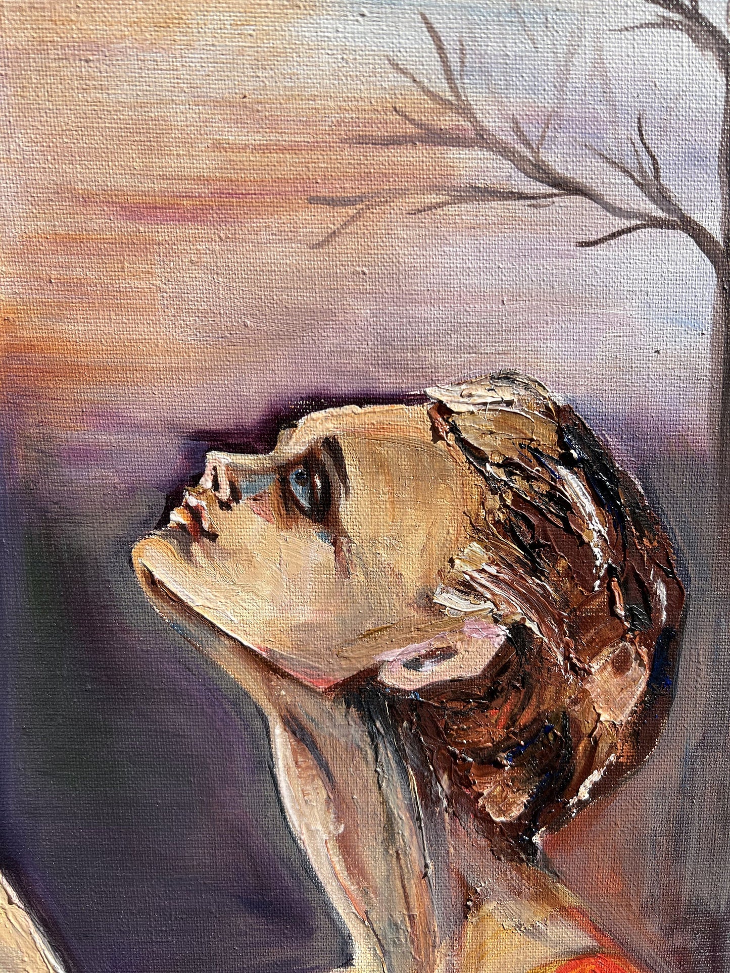 Large Original Oil Painting on canvas contemporary Art young woman with a guitar