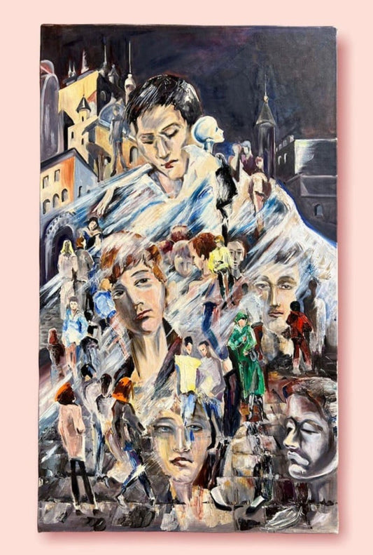Large Original Painting on canvas contemporary Art, Whirlwind of Human Faces