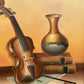Original Still Life oil painting on canvas, Books, Violin, Signed