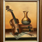 nal Still Life oil painting on cOrigianvas, Books, Violin, Signed