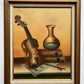 Original Still Life oil painting on canvas, Books, Violin, Signed