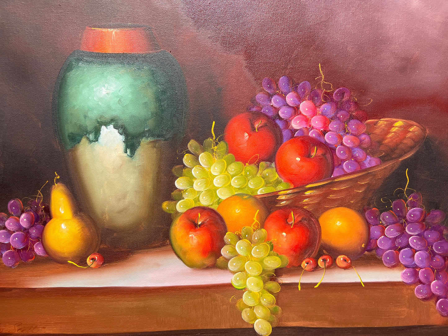 Vintage Still Life oil painting on canvas, Fruits, Framed, Signed Nita Scott (1895-1965)