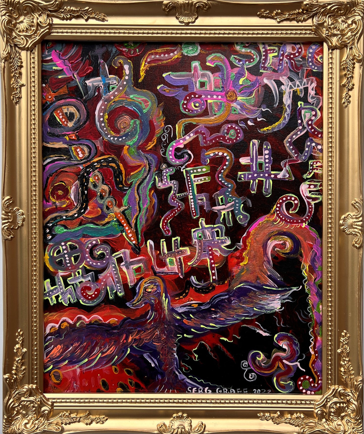 Original Abstract Painting on Canvas by Serg Graff, COA, Titled "Phoenix"