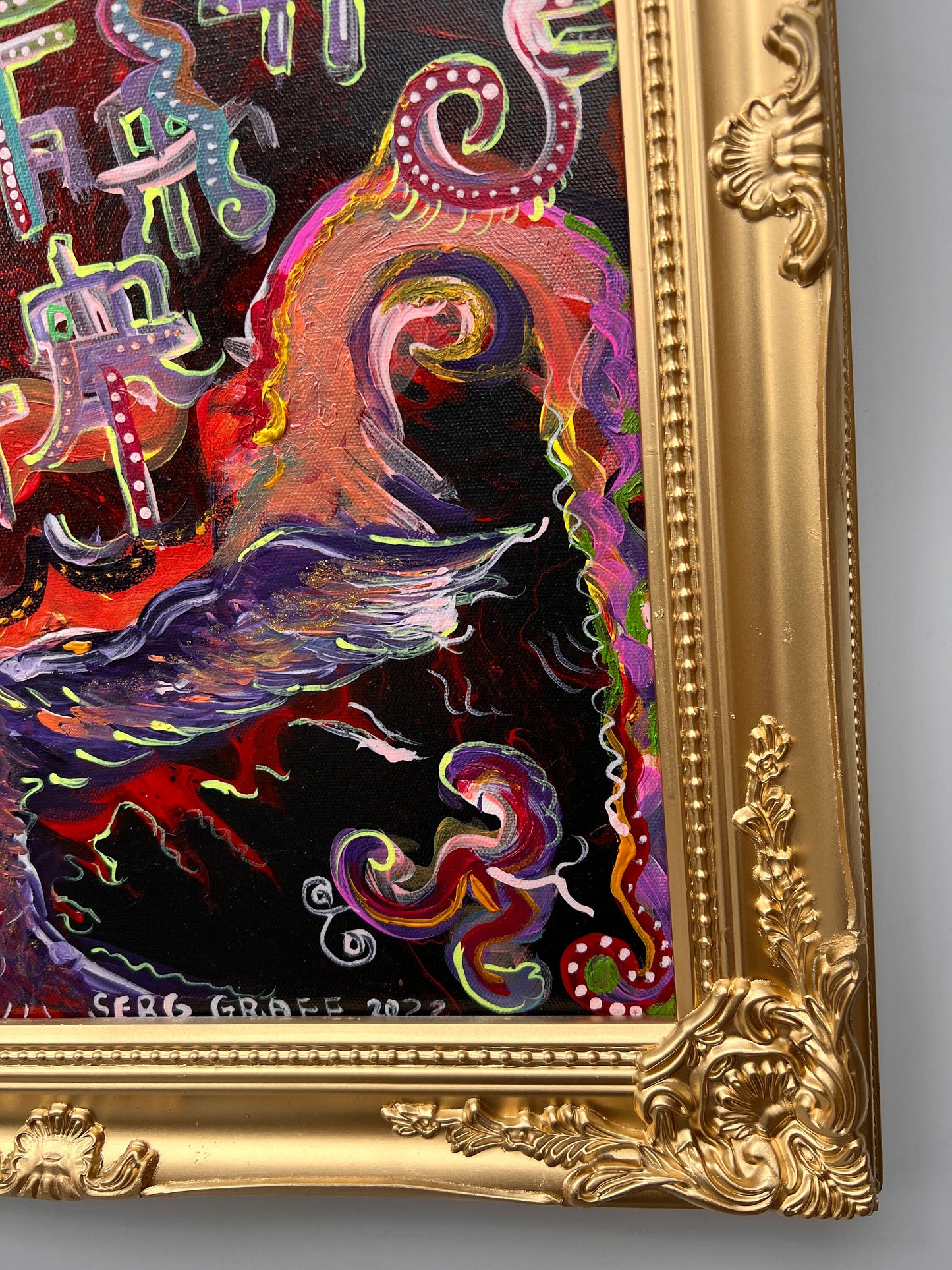 Original Abstract Painting on Canvas by Serg Graff, COA, Titled "Phoenix"