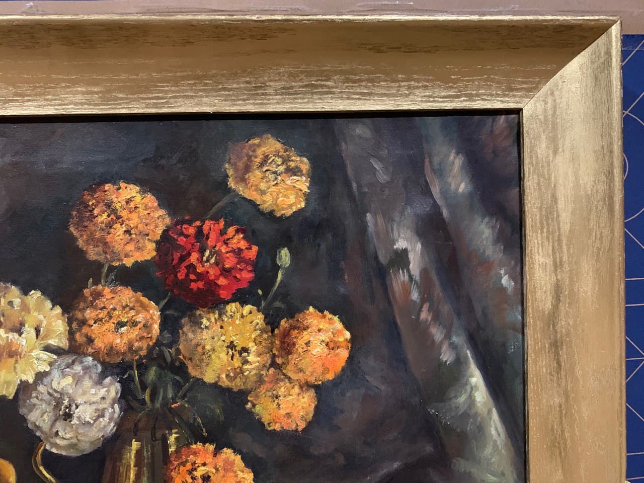 Antique Original Oil Painting On Canvas, Still life, flowers, Signed, Framed