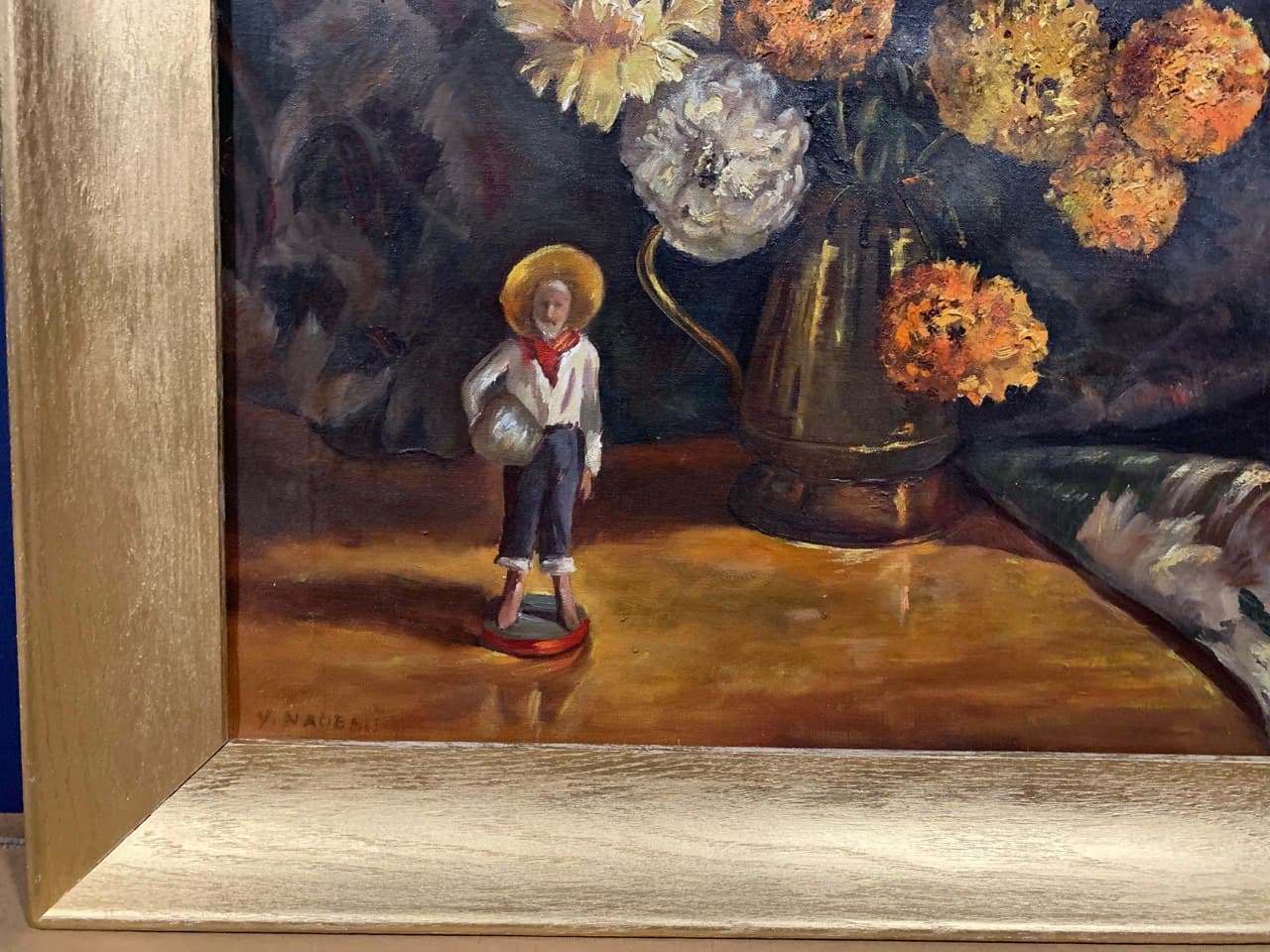 Antique Original Oil Painting On Canvas, Still life, flowers, Signed, Framed