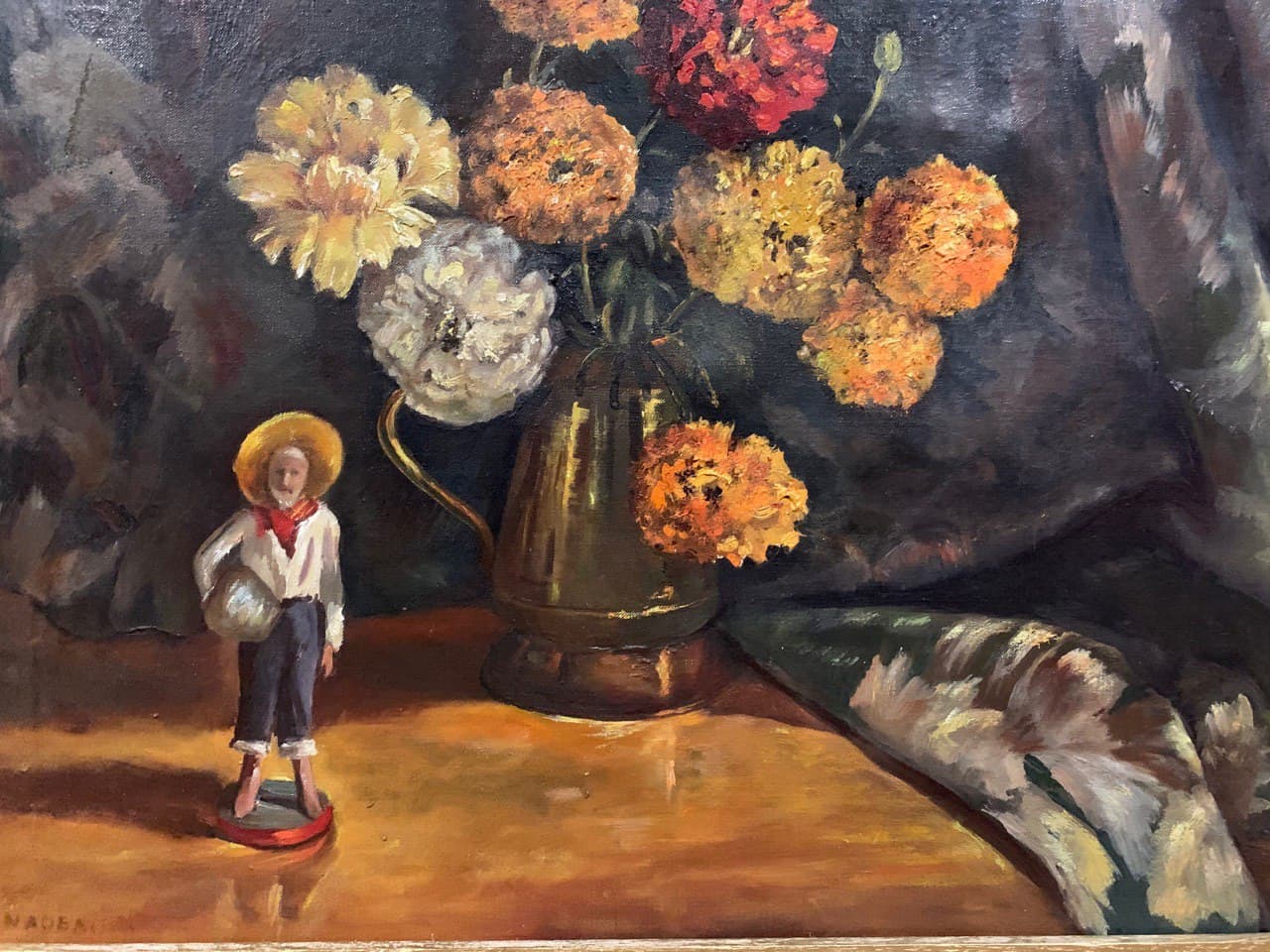 Antique Original Oil Painting On Canvas, Still life, flowers, Signed, Framed