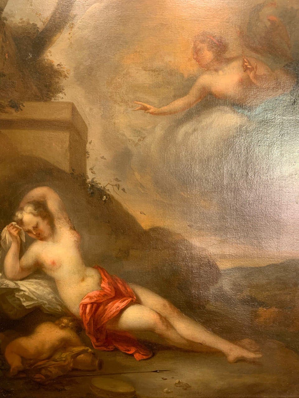 17th Century Antique Original Oil Painting on canvas Goddess And Cherub, Framed