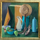 Oil painting on board, Still life, Framed, unsigned