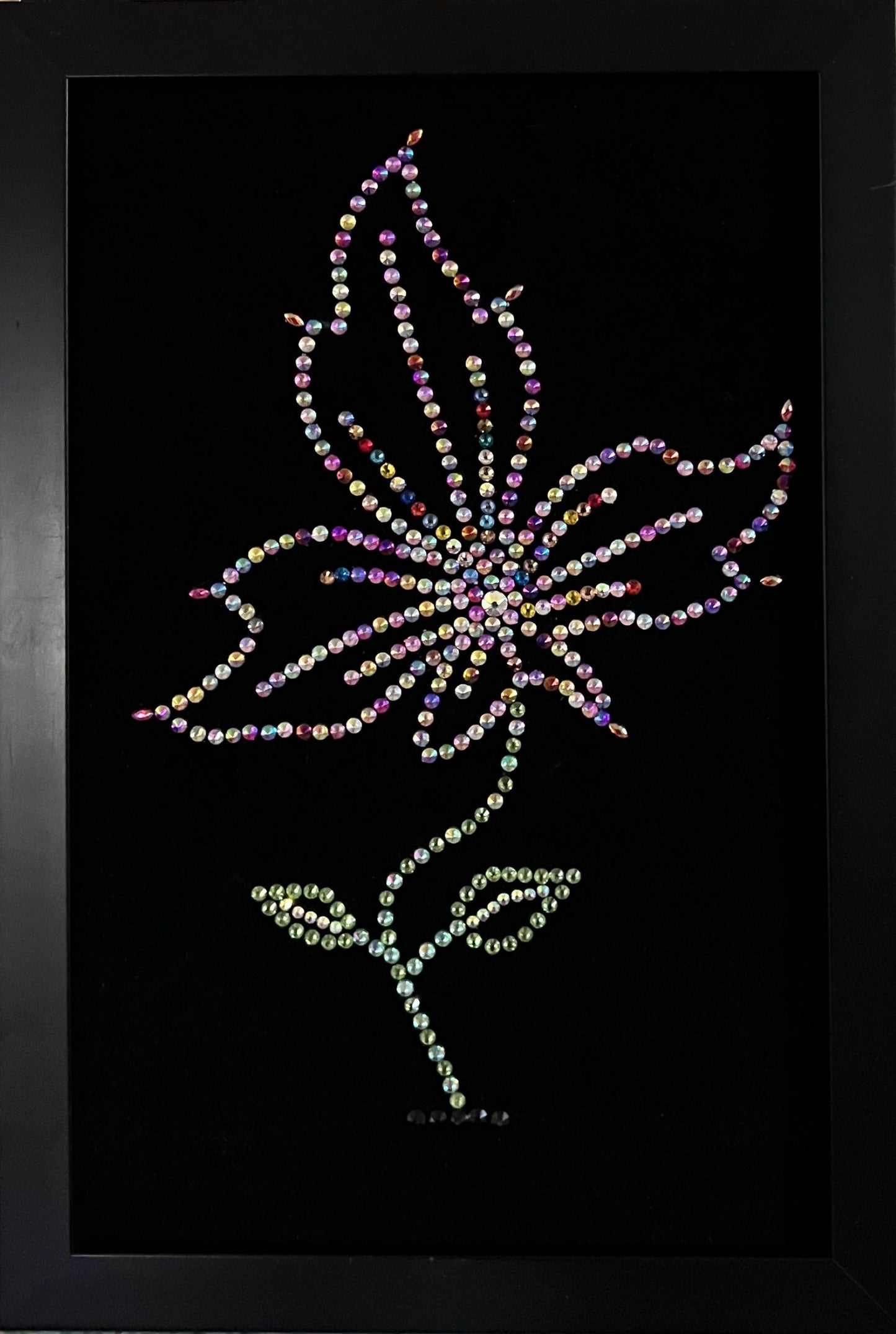 Handmade Sparkling Picture Crafted Entirely from Crystals, Flower, Framed