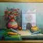 Textured Signed Oil Painting Still Life, Folk Art Pottery Corn Adobe Scene Art