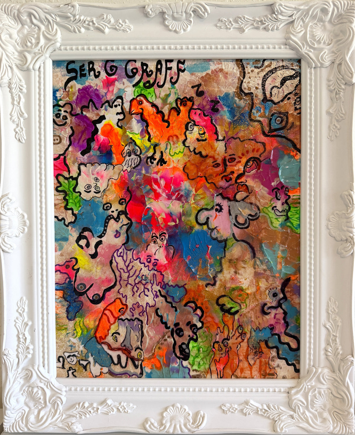 Serg Graff "Phantom Theatre" Original Acrylic Painting Whimsical Abstract Framed