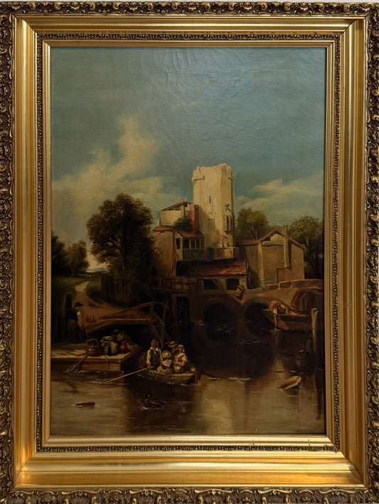 Antique 19th Century British Oil Painting by G. Wylle Rural Landscape Gilt Frame