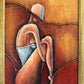 Original Abstract Figure Oil Painting Alena Kalen "Warm Solitude" Framed, COA