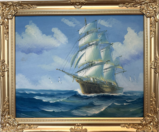 Vintage Sailing Ship Oil Painting Seascape Nautical Wall Art Ocean Maritime