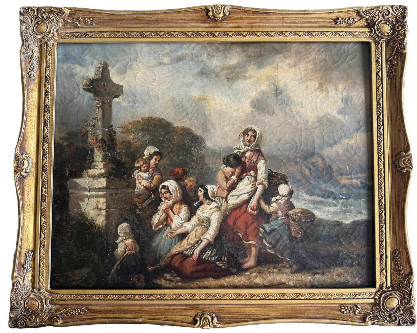 1899 Irma Vauthier Antique Oil Painting European Genre Scene by Gilt Frame