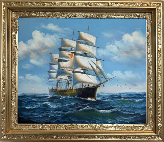 K.Dossi Original Sailing Ship Oil Painting, Nautical Seascape Unique Shell Decor