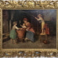 Signed Antique Dutch School original Genre oil painting on canvas, Ornate Frame