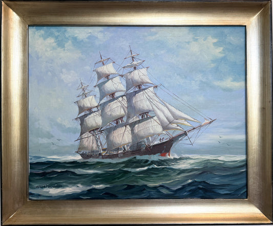 Humberto da Silva Fernandes(1937-2005)Sailing Ship Oil Painting on Canvas