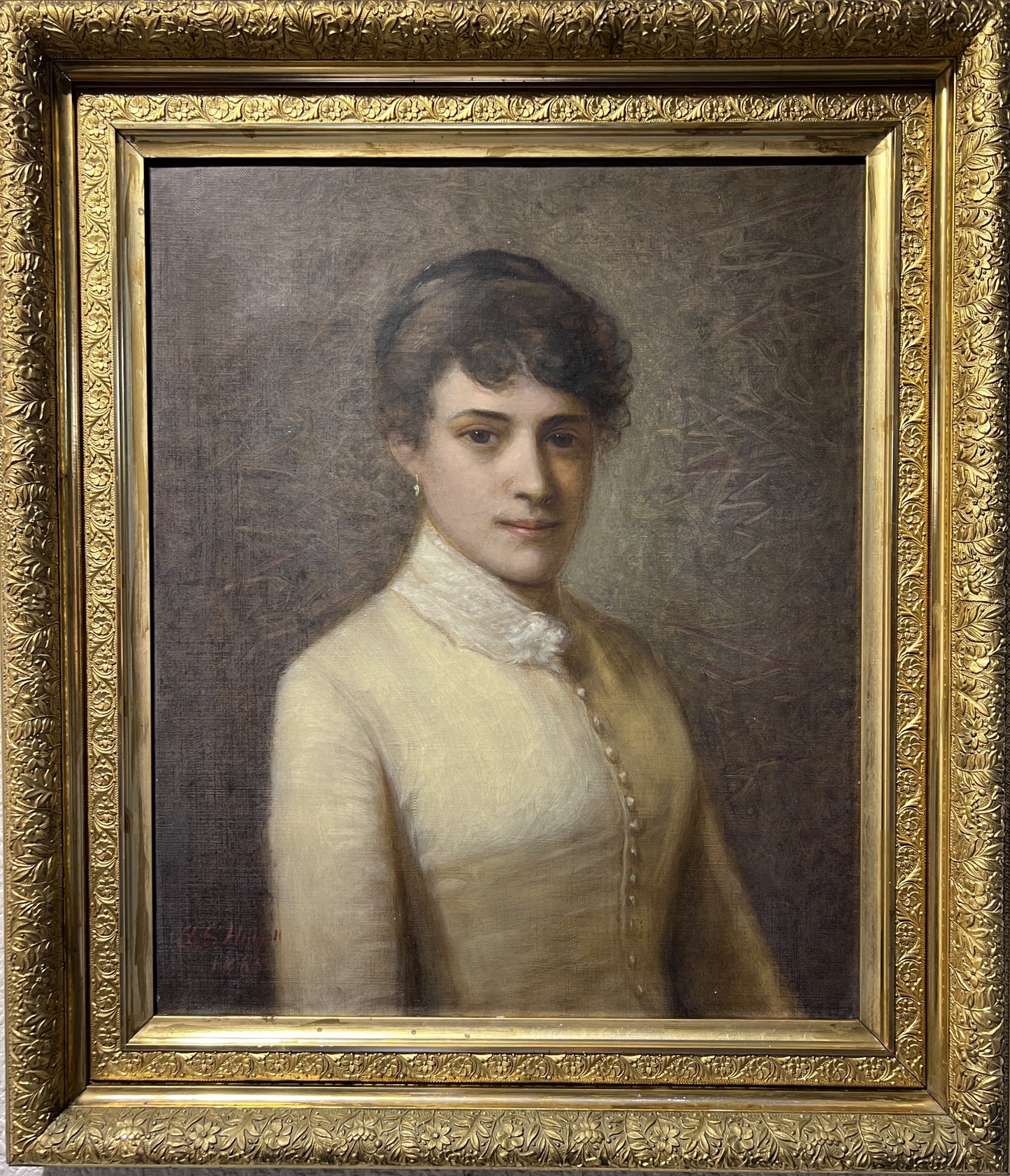 1885 Signed Antique 19th century oil painting on canvas, Portrait of a Lady