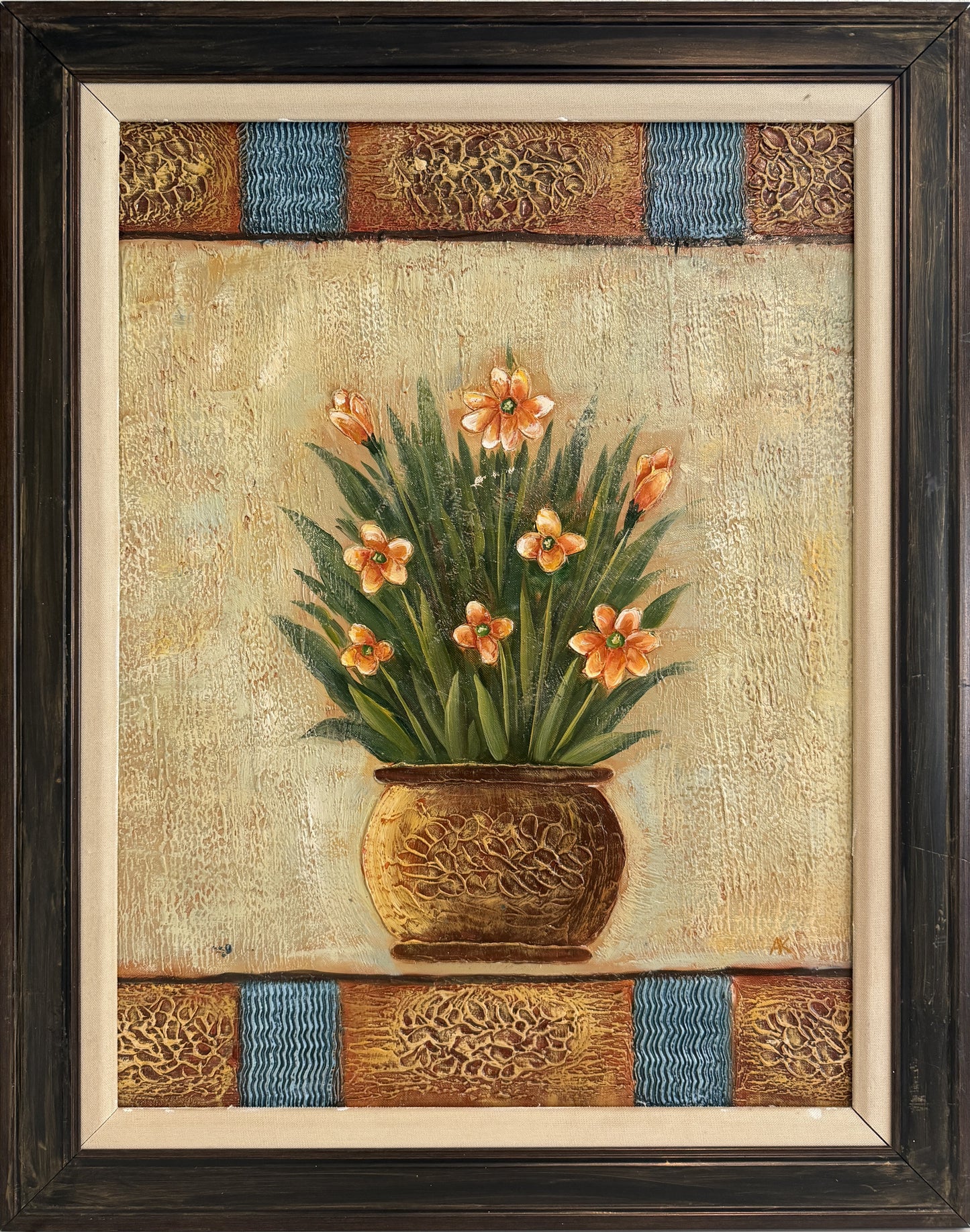 Original Floral Oil Painting “Golden Bloom” by Alena Kalen Framed Textured, COA