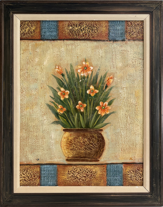Original Floral Oil Painting “Golden Bloom” by Alena Kalen Framed Textured, COA
