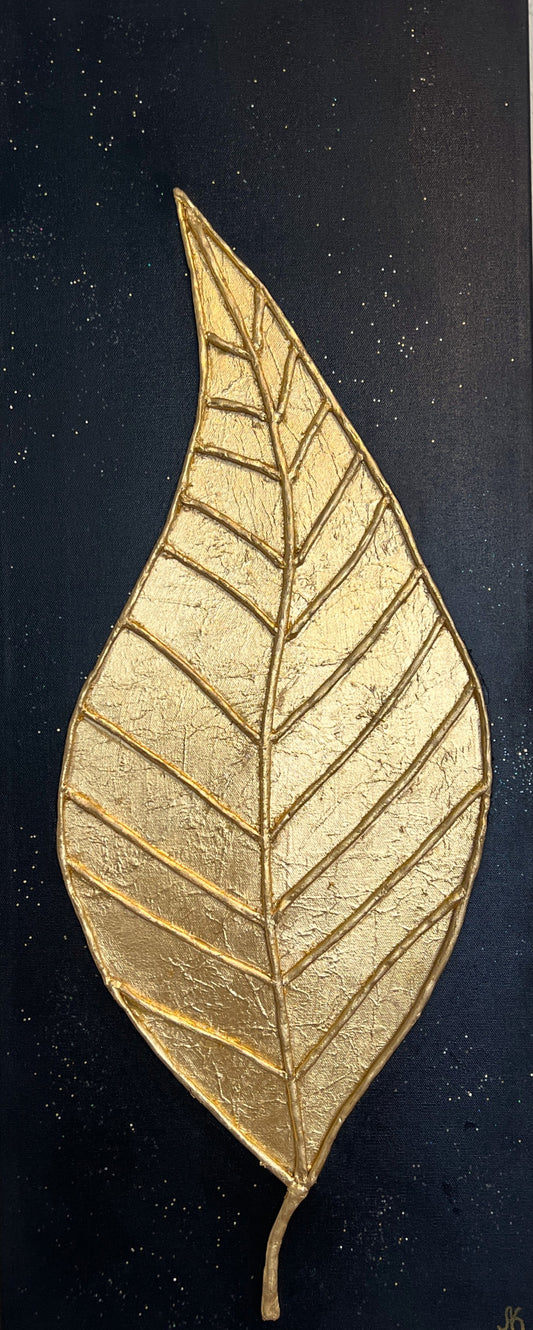 Original Gold Leaf Art on Canvas –“Timeless Leaf” by Alena Kalen 2025, COA
