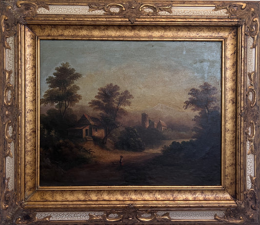 Antique 19 century Original Oil painting on board, Landscape, Amazing Frame