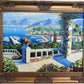 Italian Artist Burett Mediterranean Coastal Landscape painting, Gold Frame