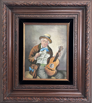 Hans Kerber (Austria b. 1920) Original Oil Painting, Man with Guitar, Framed