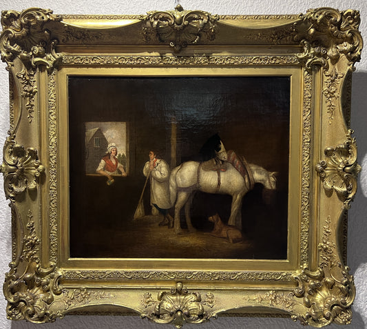 Original Antique 19th century oil painting on canvas Genre scene, Gorgeous Frame