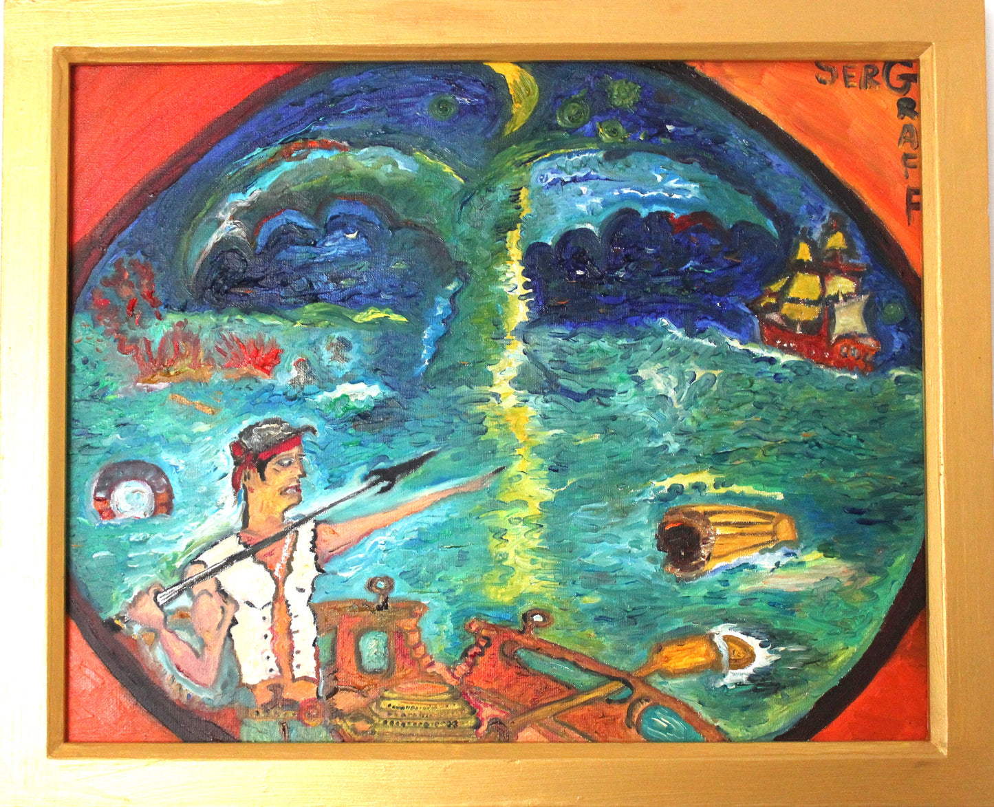 Original Oil Painting "Moby Dick" Style by Serg Graff, COA, Framed, Signed